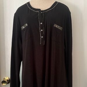 Chaps Black Blouse with Silver Detailing